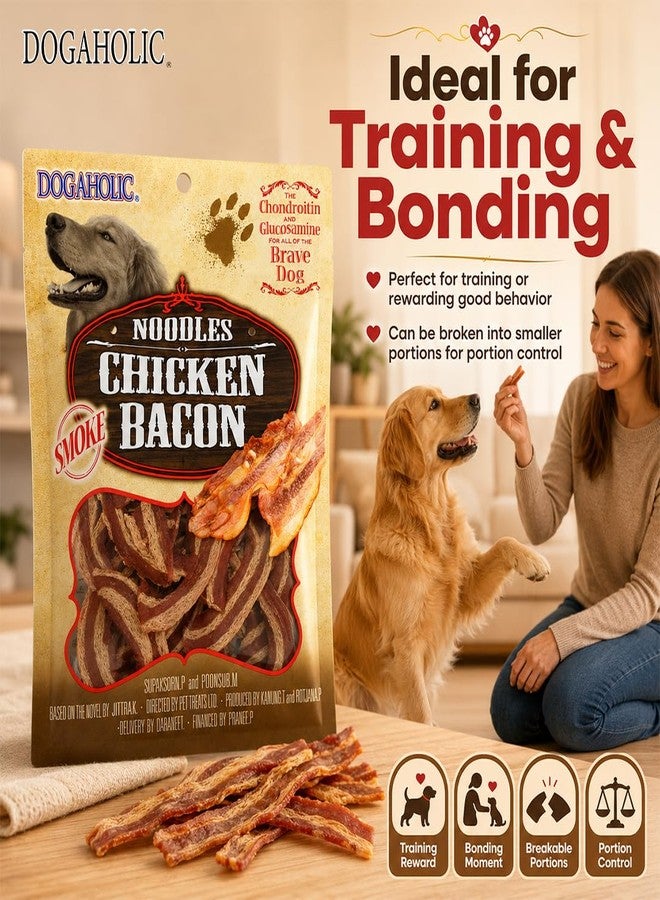 Dogaholic قطع دجاج بنكهة لحم الخنزير المقدد من دوغاهوليك، 130 غرام، نودلز مدخنة، غنية بالبروتين والفيتامينات، مناسبة لجميع السلالات، تدريب الجراء والكلاب البالغة، عبوة من قطعتين - Image 4
