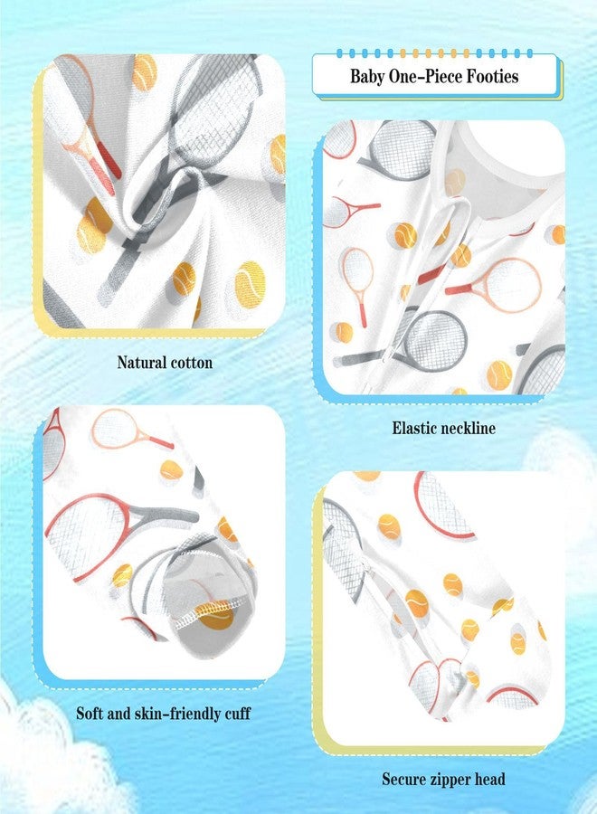 Dussdil Tennis Racket Ball Baby One-Piece Footies Newborn Rompers Pajamas Cotton Footed Pjs for Sleep Play Boys Girls 6M - Image 2