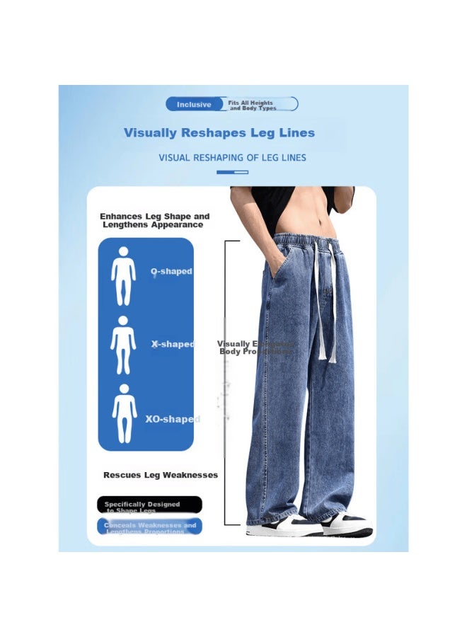 Homlean Men's Jeans Autumn Vintage Casual Straight Loose Wide-leg Trousers Hs81 Mid Blue 2XL