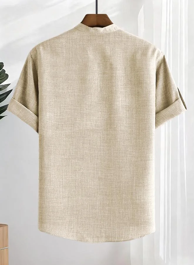 Take Two Men Plus Size Solid Stand Collar Casual Shirt