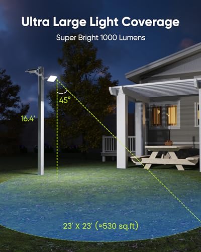 JACKYLED Solar Dusk to Dawn Light Outdoor 1000 Lumens 299 LED Solar Security Lights with Extension Cord, IP65 Waterproof Solar Powered Wall Spotlight Bright for Garden Patio Shed Carport Flag, White - Image 4