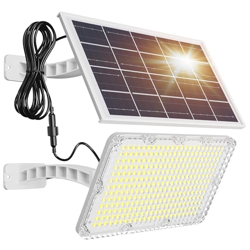 JACKYLED Solar Dusk to Dawn Light Outdoor 1000 Lumens 299 LED Solar Security Lights with Extension Cord, IP65 Waterproof Solar Powered Wall Spotlight Bright for Garden Patio Shed Carport Flag, White - Image 1