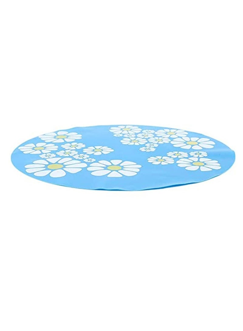 Round Waterproof Silicone Floor Mat Pet Mat Cat Dog Feeding Mat Pet Water Feeder Mat Water Dispenser Mat Anti-splash Anti-slip Cute Flower Pattern Pet Supplies Accessories (blue) - Image 4