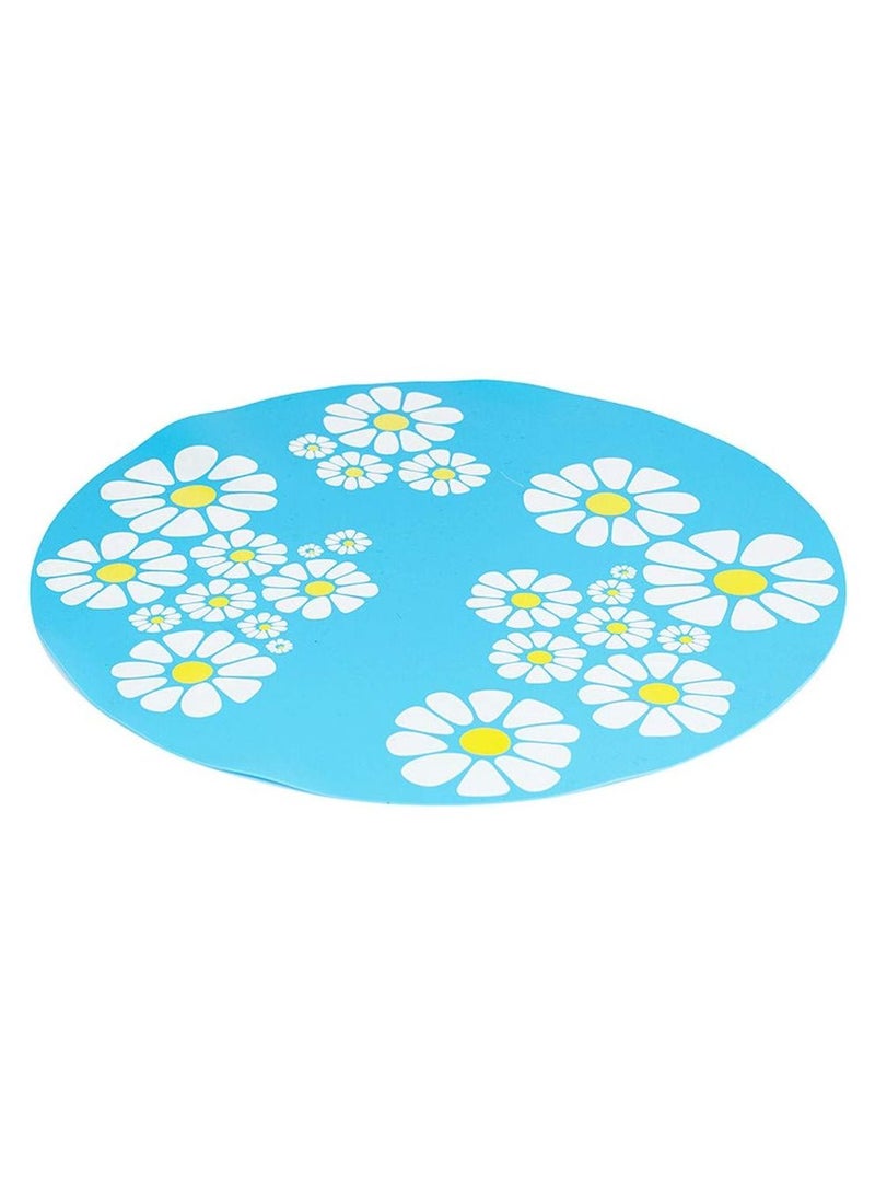 Round Waterproof Silicone Floor Mat Pet Mat Cat Dog Feeding Mat Pet Water Feeder Mat Water Dispenser Mat Anti-splash Anti-slip Cute Flower Pattern Pet Supplies Accessories (blue) - Image 2