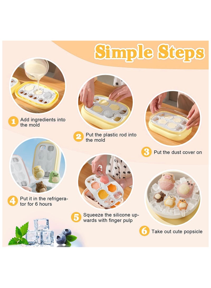 SOLARAE قوالب مثلجات مع أعواد، 7 قطع قوالب مثلجات مصغرة من السيليكون لدرجة غذائية للأطفال خالية من BPA، قابلة لإعادة الاستخدام، قوالب مثلجات لطيفة، سهلة الإخراج، قوالب آيس كريم منزلية، صانع مثلجات للأطفال - Image 5