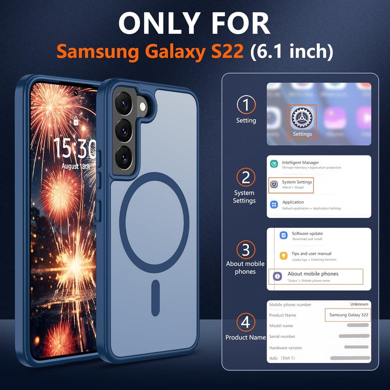 حافظة المغناطيسية لهاتف Samsung S22 [متوافقة مع تقنية MagSafe] | 2 طبقة حماية للشاشة | مقاومة للتصفر وبصمات الأصابع، مقاومة للصدمات، نسيج ناعم وشفاف يناسب شكل الهاتف - لون أزرق داكن - Image 2