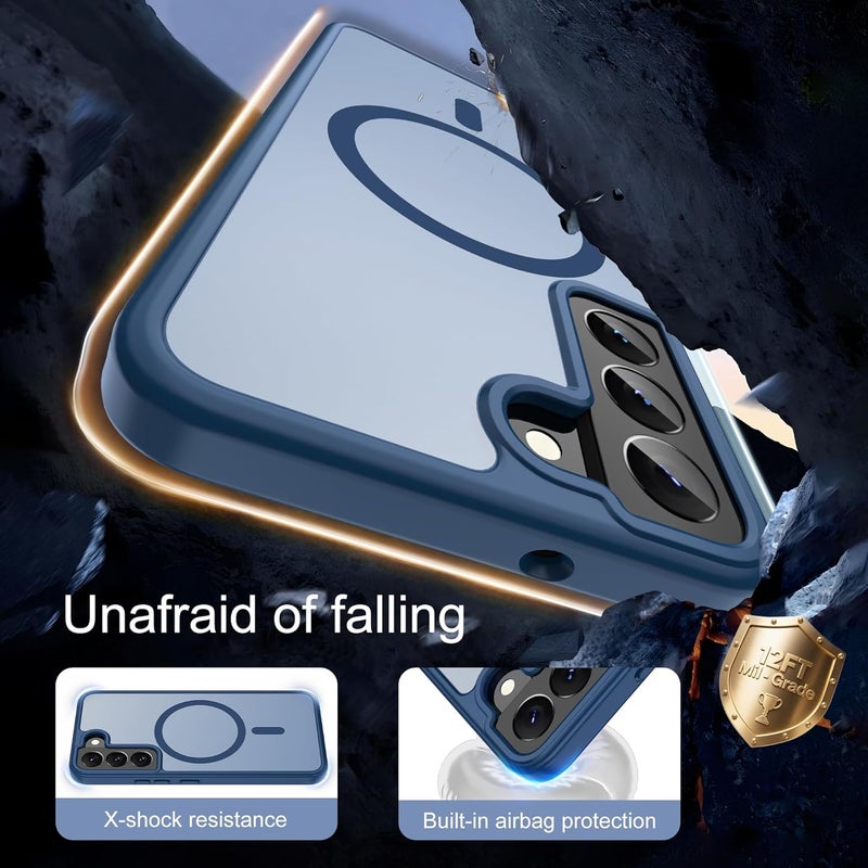 حافظة المغناطيسية لهاتف Samsung S22 [متوافقة مع تقنية MagSafe] | 2 طبقة حماية للشاشة | مقاومة للتصفر وبصمات الأصابع، مقاومة للصدمات، نسيج ناعم وشفاف يناسب شكل الهاتف - لون أزرق داكن - Image 3