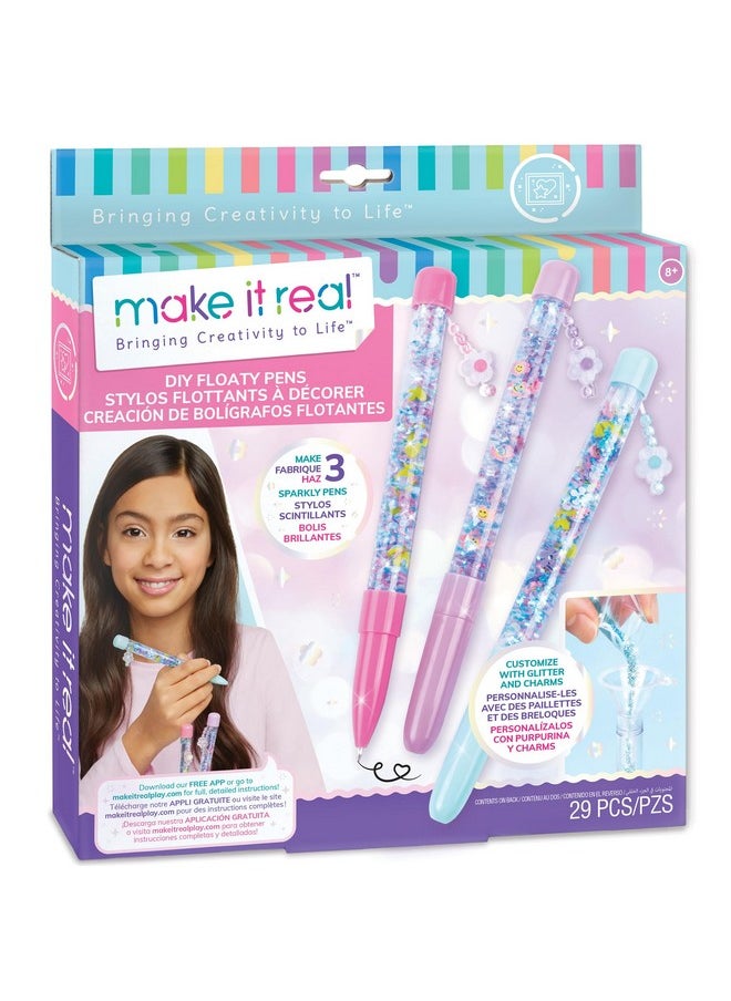 Make It Real Make It Real DIY Floaty Pens Kit - Create 3 Sparkly, Customizable Pens with Glitter & Charms - Fun Craft for Tweens, Girls & Kids Ages 8+ -Mess-Free Creative Activity Great Gift for Artistic Kids  - Image 1