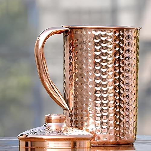 Adoko Pure Copper Hammered Water Jug 2 Litre | Ayurvedic Copper Pitcher for Drinking & Storage | Handcrafted with Smooth Finish for Health & Elegance - Image 4