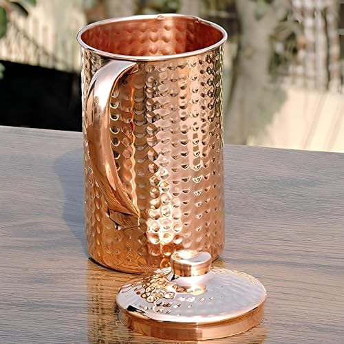 Adoko Pure Copper Hammered Water Jug 2 Litre | Ayurvedic Copper Pitcher for Drinking & Storage | Handcrafted with Smooth Finish for Health & Elegance - Image 3
