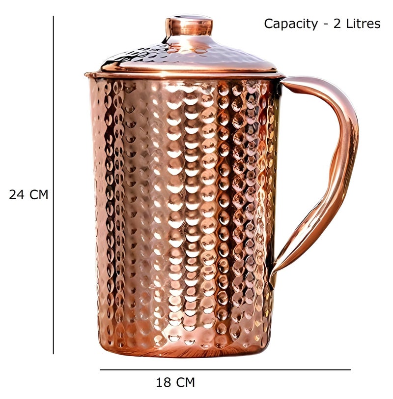 Adoko Pure Copper Hammered Water Jug 2 Litre | Ayurvedic Copper Pitcher for Drinking & Storage | Handcrafted with Smooth Finish for Health & Elegance - Image 5