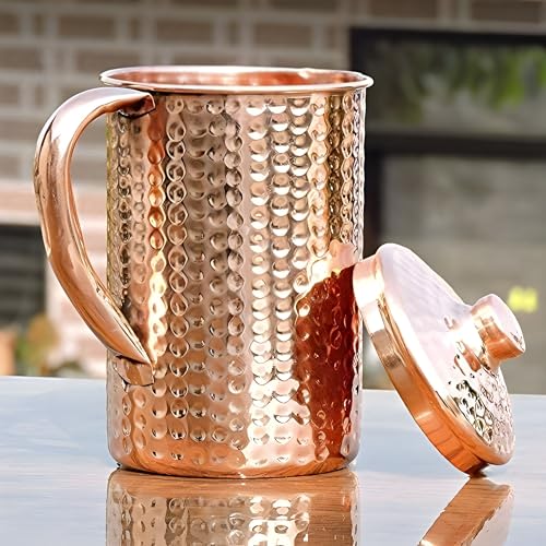 Adoko Pure Copper Hammered Water Jug 2 Litre | Ayurvedic Copper Pitcher for Drinking & Storage | Handcrafted with Smooth Finish for Health & Elegance - Image 2