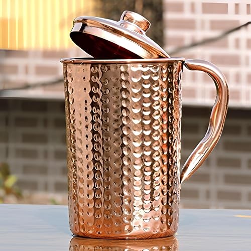 Adoko Pure Copper Hammered Water Jug 2 Litre | Ayurvedic Copper Pitcher for Drinking & Storage | Handcrafted with Smooth Finish for Health & Elegance - Image 1