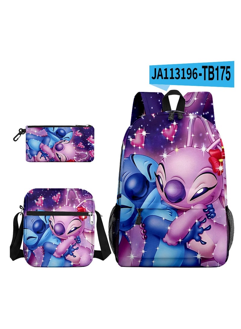 New Cartoon Stitch Backpack School Bag Children's Lunch Bag Pencil Bag Three-Piece Set For Primary And Secondary School Students 32*45*13 cm