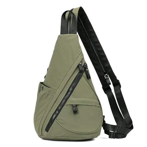 KL928 Crossbody Sling Backpack Nylon Cross Body Bag Travel Hiking Shoulder Bags Daypack Rucksack Unisex Olive Green - Image 1