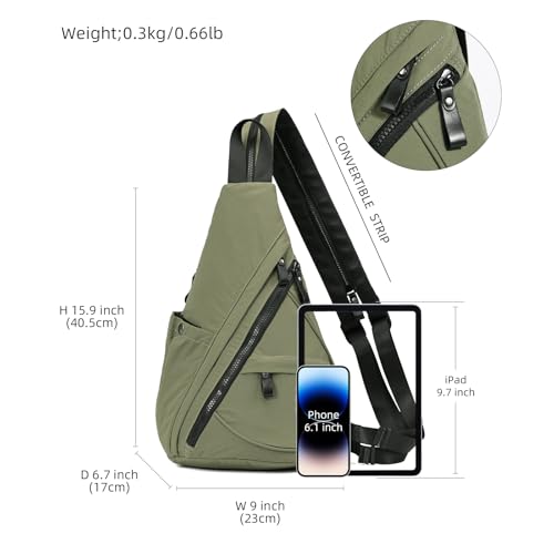 KL928 Crossbody Sling Backpack Nylon Cross Body Bag Travel Hiking Shoulder Bags Daypack Rucksack Unisex Olive Green - Image 3