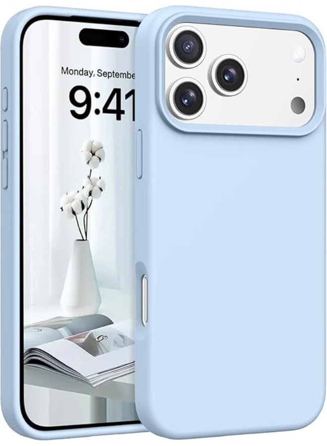 جراب متوافق مع iPhone 17 Pro Max مقاس 6.9 بوصة، غطاء واقٍ رفيع من السيليكون السائل بثلاث طبقات من المطاط الهلامي الناعم المقاوم للصدمات مع بطانة من الألياف الدقيقة المضادة للخدش (أزرق سييرا) - Image 1