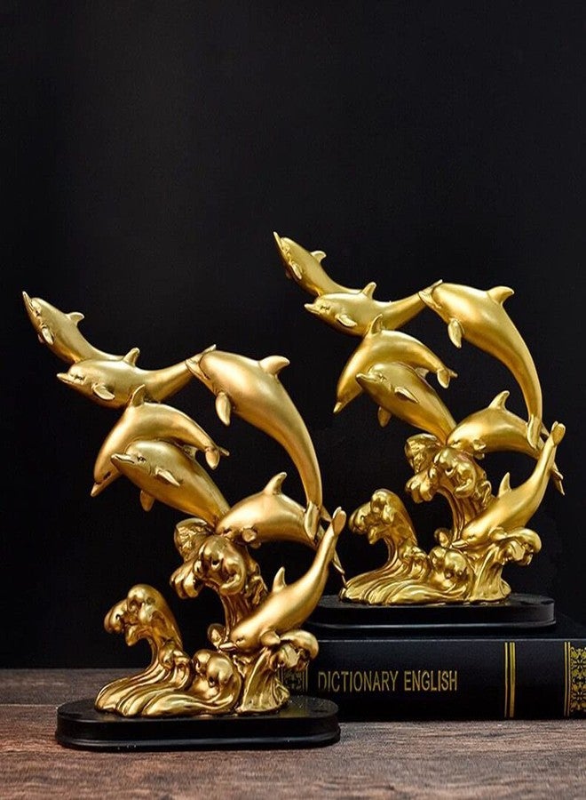SHTWX Gold Dolphin Statue Sculpture Frgurine Gift for Home Office Living Room Desktop Display Decorative Decoration - Image 2