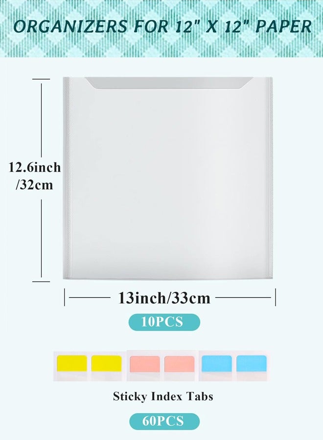 10 waterproof  file organizer bags, with 60 sticky index tabs, 12.6 inches × 13 inches transparent file folders, suitable for organizing school and office stationery supplies. - Image 2