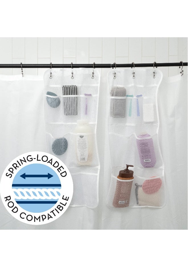 Shower Organizer, Shower Caddy or Bathroom Organizer with Quick Drying Mesh, 7 Pockets to Hold Shampoo, Soap, Loofah, and Cruise Ship Essentials, 14 Inch by 30 Inch, White, 2 Pack - Image 3