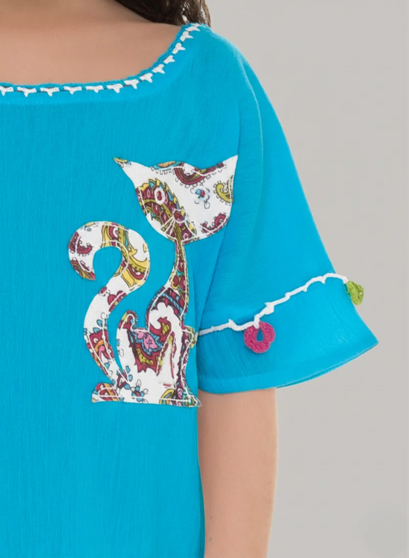 Just Nature Cat Dress with Appliqué