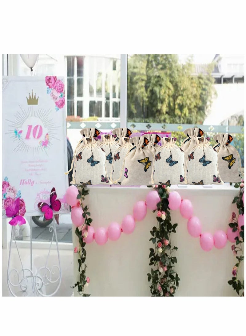 SYOSI 20 Pcs Butterfly Cotton Bags with Drawstring Gift Bags, Jewelry Pouch for Girls Spring Easter,Baby Shower, Birthday Party, Bridal Shower, Wedding Party Favor Bags Supplies  - Image 5