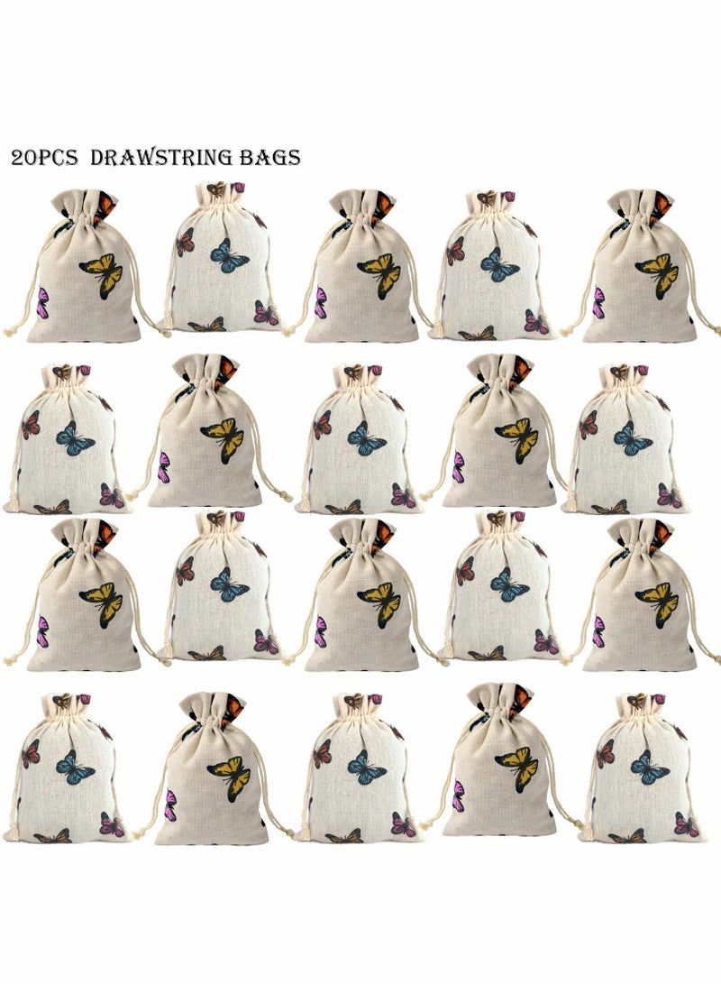 SYOSI 20 Pcs Butterfly Cotton Bags with Drawstring Gift Bags, Jewelry Pouch for Girls Spring Easter,Baby Shower, Birthday Party, Bridal Shower, Wedding Party Favor Bags Supplies  - Image 3