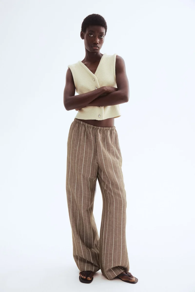 H&M Straight linen-blend trousers