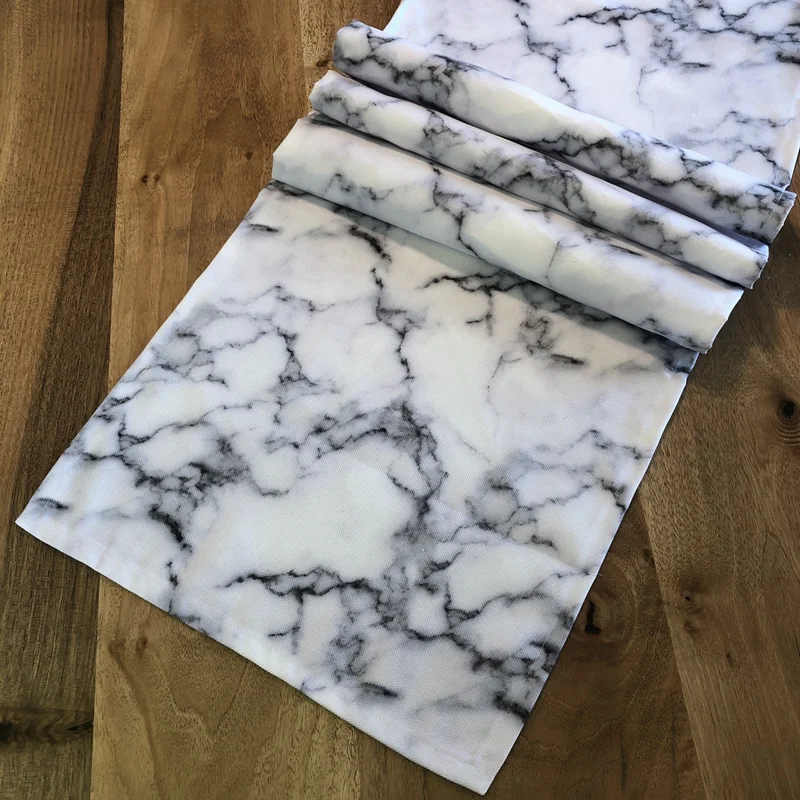Desenİzmir PatternIzmir White Marble Patterned Square Runner Cover