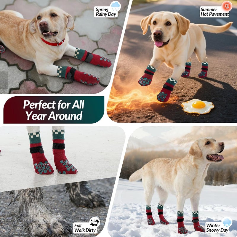 ROZKITCH Soft Dog Socks with Grippers, Dog Shoes for Hot/Cold Pavement, Injury Prevent Licking for Extra Large Traction Control Non-Slip Paw Protectors Corgi, Schnauzer Christmas Red L - Image 3