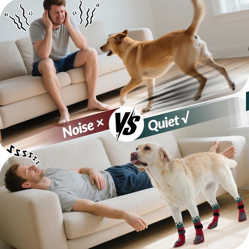 ROZKITCH Soft Dog Socks with Grippers, Dog Shoes for Hot/Cold Pavement, Injury Prevent Licking for Extra Large Traction Control Non-Slip Paw Protectors Corgi, Schnauzer Christmas Red L - Image 5