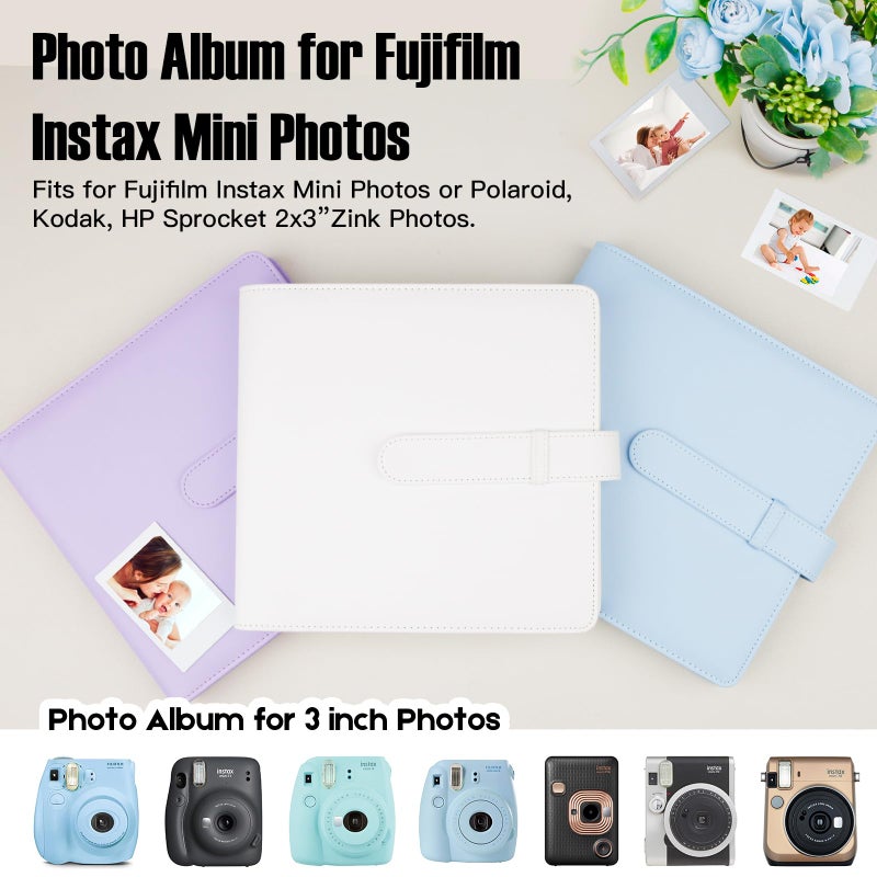 Veicevol 360 Pockets Photo Album for Fujifilm Instax Mini Camera, Album for Polaroid Photo, Leather Cover, Photo Album for Fujifilm Instax Mini 12 11 9 40 8 7 Evo LiPlay Camera, White - Image 4