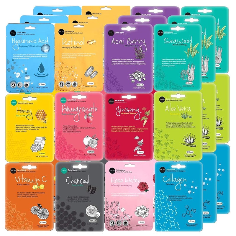celavi Face Mask Set Korean Beauty Essence Facial Paper Sheet Mask Korea Skin Care Moisturizing 3 Packs of each 12 New flavors KBeauty Skincare 36 masks in a pack Made in Korea