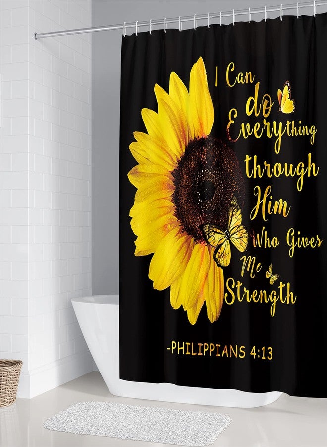 AZHM 4pcs Sunflower Shower Curtain Set Inspirational Quotes Flower Bathroom Decor with Rugs Bathroom Accessories Set Bathroom Curtain Shower with 12 Hooks - Image 2