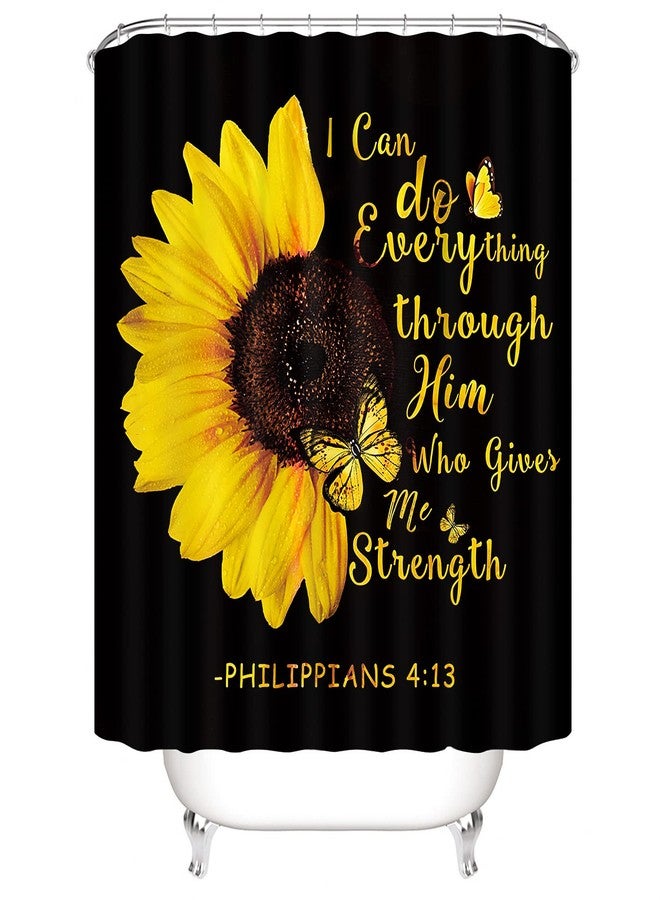 AZHM 4pcs Sunflower Shower Curtain Set Inspirational Quotes Flower Bathroom Decor with Rugs Bathroom Accessories Set Bathroom Curtain Shower with 12 Hooks - Image 3