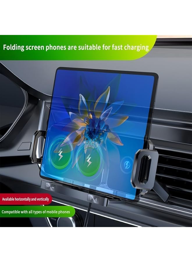 S-TOP Car Phone Holder, Adjustable Auto-Clamping Mount for iPhone Huawei and Foldable Dual Screen Phones, Stable Dashboard or Air Vent Mount for Driving, 15W Wireless Charging Compatible, Black - Image 4