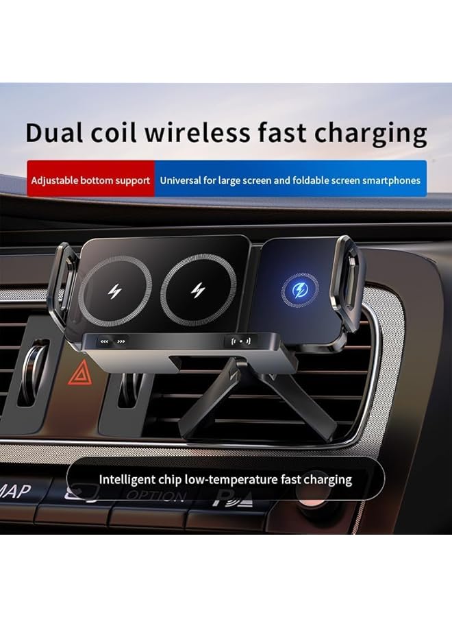 S-TOP Car Phone Holder, Adjustable Auto-Clamping Mount for iPhone Huawei and Foldable Dual Screen Phones, Stable Dashboard or Air Vent Mount for Driving, 15W Wireless Charging Compatible, Black - Image 3