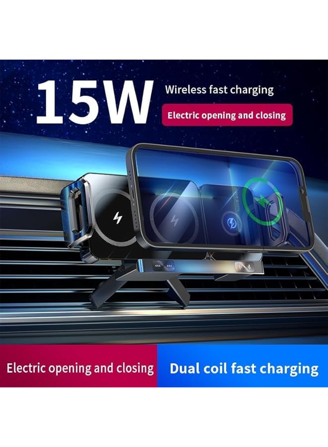 S-TOP Car Phone Holder, Adjustable Auto-Clamping Mount for iPhone Huawei and Foldable Dual Screen Phones, Stable Dashboard or Air Vent Mount for Driving, 15W Wireless Charging Compatible, Black - Image 5