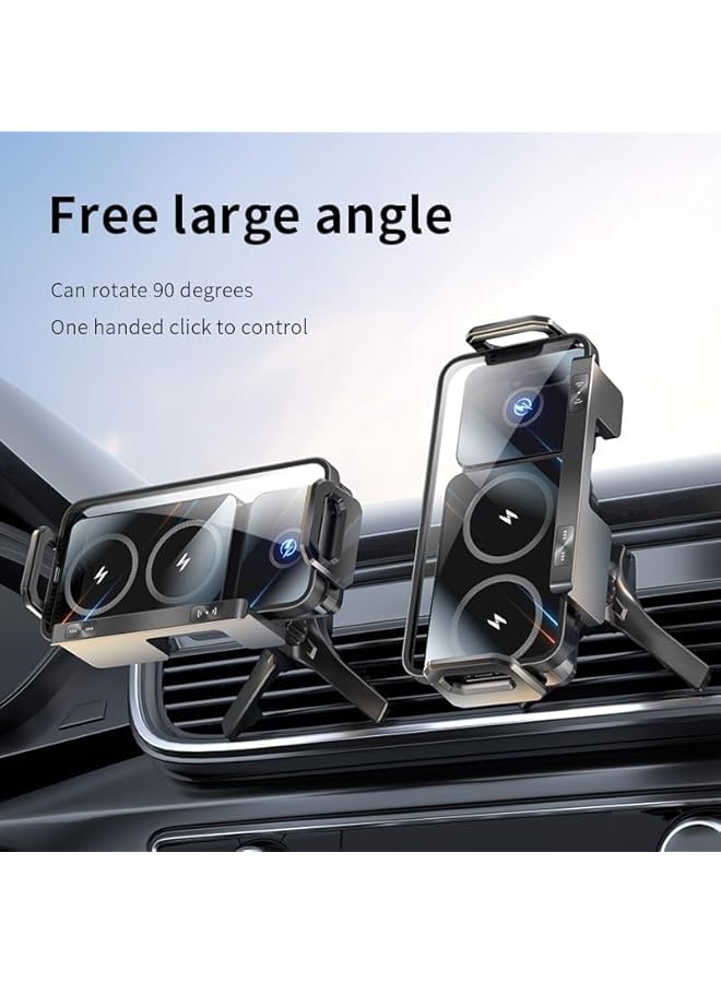 S-TOP Car Phone Holder, Adjustable Auto-Clamping Mount for iPhone Huawei and Foldable Dual Screen Phones, Stable Dashboard or Air Vent Mount for Driving, 15W Wireless Charging Compatible, Black - Image 2