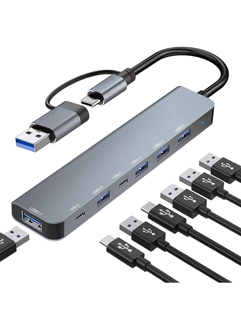 USB C Hub, USB Hub 3.0, Upgrade 7 in 2 USB Splitter with 1xUSB 3.0, 4xUSB2.0, 2xUSB C, USB C & USB Hub Multiport Adapter, USBC USB Dongle for PC/Laptop/Tablet/Mac/MacBook/iPad and More Devices - Image 1