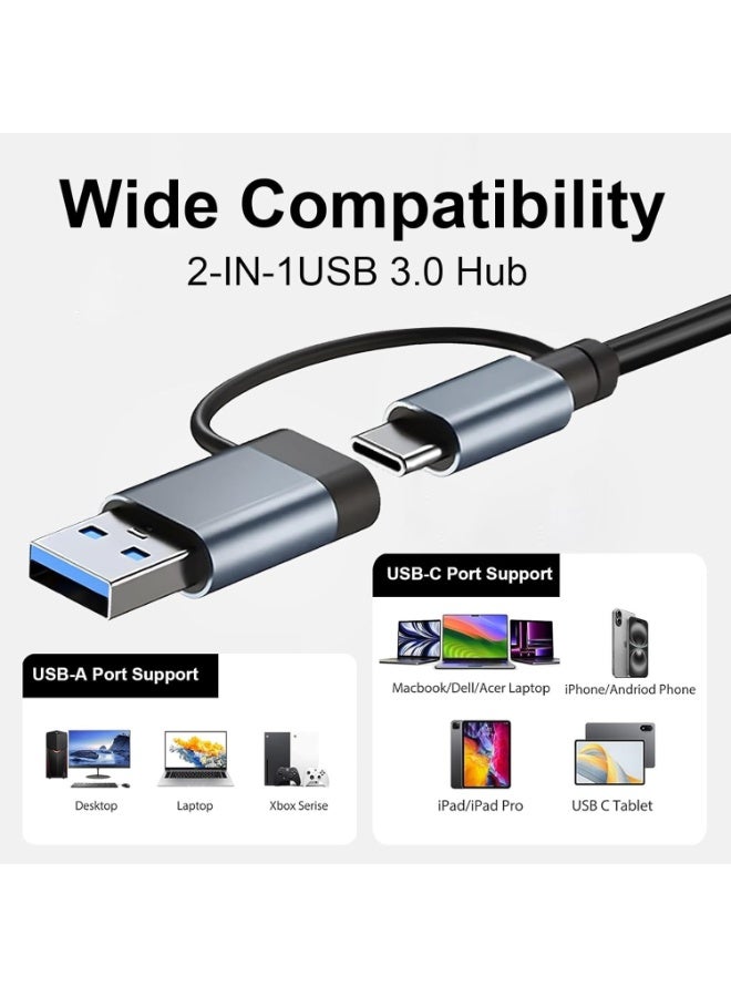 USB C Hub, USB Hub 3.0, Upgrade 7 in 2 USB Splitter with 1xUSB 3.0, 4xUSB2.0, 2xUSB C, USB C & USB Hub Multiport Adapter, USBC USB Dongle for PC/Laptop/Tablet/Mac/MacBook/iPad and More Devices - Image 2