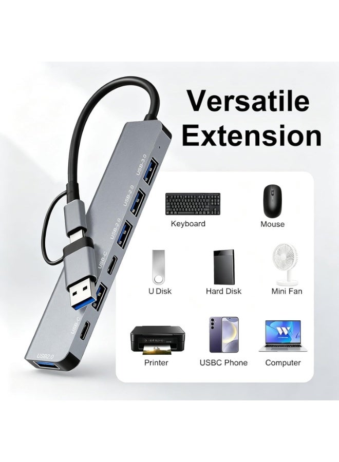 USB C Hub, USB Hub 3.0, Upgrade 7 in 2 USB Splitter with 1xUSB 3.0, 4xUSB2.0, 2xUSB C, USB C & USB Hub Multiport Adapter, USBC USB Dongle for PC/Laptop/Tablet/Mac/MacBook/iPad and More Devices - Image 3