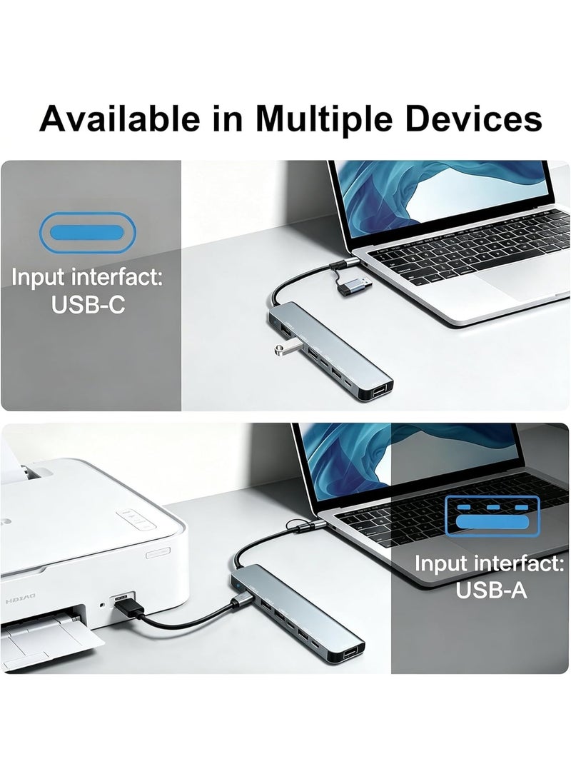 USB C Hub, USB Hub 3.0, Upgrade 7 in 2 USB Splitter with 1xUSB 3.0, 4xUSB2.0, 2xUSB C, USB C & USB Hub Multiport Adapter, USBC USB Dongle for PC/Laptop/Tablet/Mac/MacBook/iPad and More Devices - Image 5