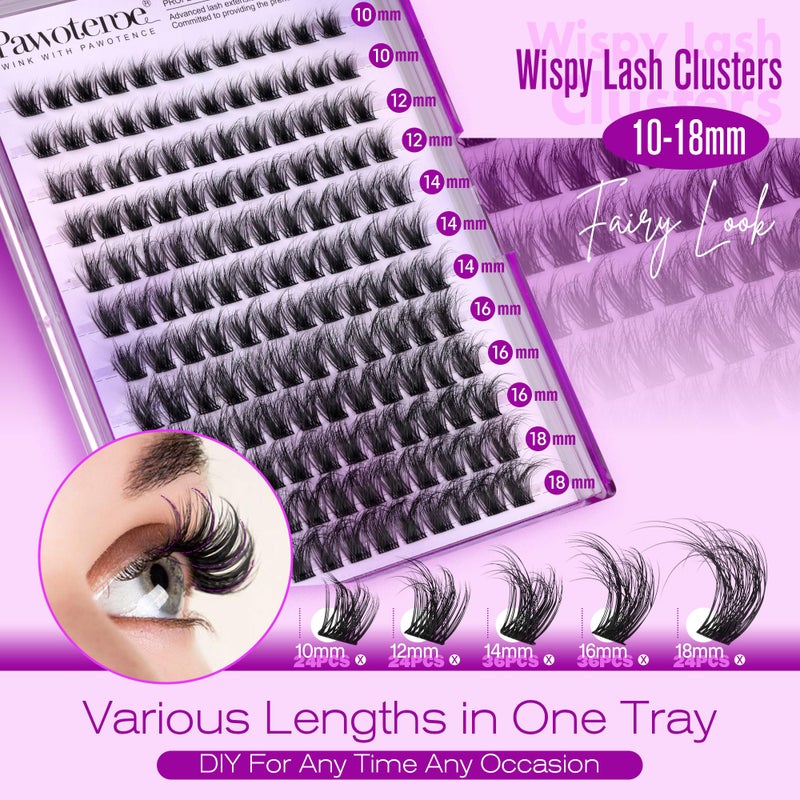 Pawotence Lash Clusters Wispy Eyelash Clusters 10-18mm Faux Mink Individual Lashes Extension DIY 144pcs False Eyelashes Full Cluster Eyelash Extensions - Image 3