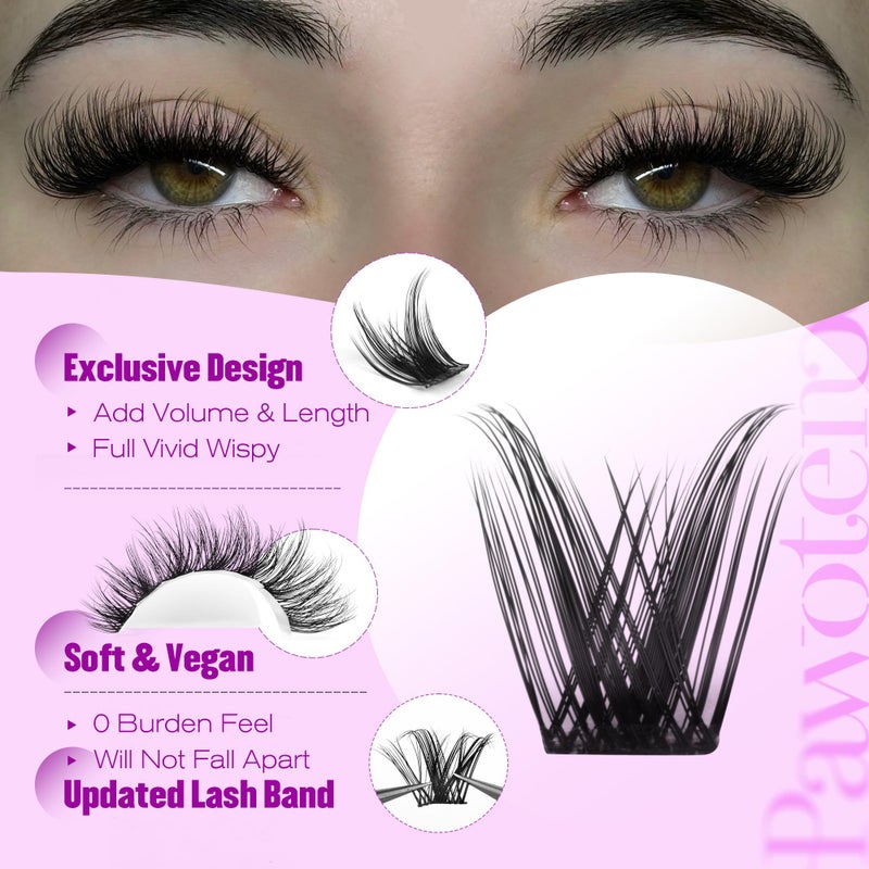 Pawotence Lash Clusters Wispy Eyelash Clusters 10-18mm Faux Mink Individual Lashes Extension DIY 144pcs False Eyelashes Full Cluster Eyelash Extensions - Image 4