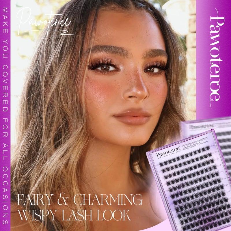 Pawotence Lash Clusters Wispy Eyelash Clusters 10-18mm Faux Mink Individual Lashes Extension DIY 144pcs False Eyelashes Full Cluster Eyelash Extensions - Image 5