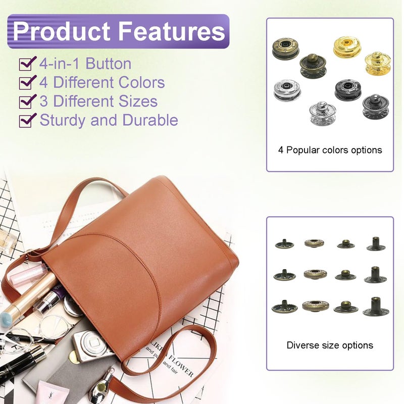 ManTangSun 100 Sets Leather Snap Fasteners Kit, 10mm Snaps Button, Metal Snap Buttons Press Studs with 4 Install Tools 4 Colors for Leather Bag Clothes Jackets Jeans Wears Bracelets Fashion DIY Sewing - Image 4