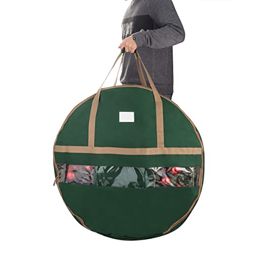 Elf Stor Wreath Storage Container - Canvas Bag with Clear Window and Handles Holds 48-Inch Artificial Wreath with Compartment for Ornaments by Elf Stor (Green) - Image 5