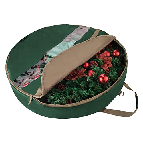 Elf Stor Wreath Storage Container - Canvas Bag with Clear Window and Handles Holds 48-Inch Artificial Wreath with Compartment for Ornaments by Elf Stor (Green) - Image 4