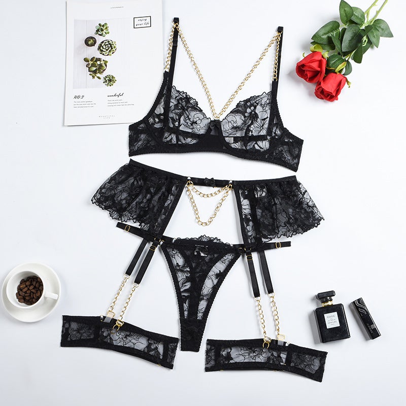 Female Sling Three-Point Intimates Set Lace Mesh Temptation Beautiful Legs Showing Long Transparent Temptation - Image 3